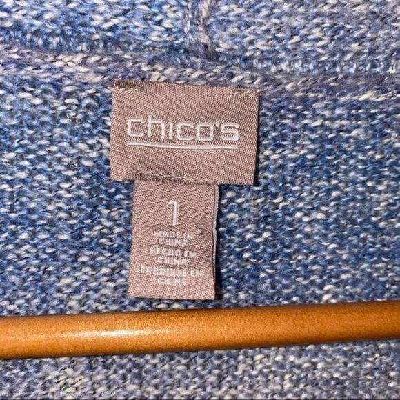 Chico’s cable knit trim multi blue color ombré open knit cardigan sweater - Picture 7 of 10